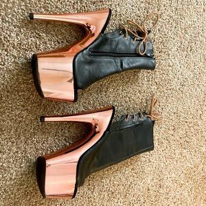 Pleaser | Adore-1018, 7 Inch Platform Pole Dancer Ankle Boots Pink & Black Heels